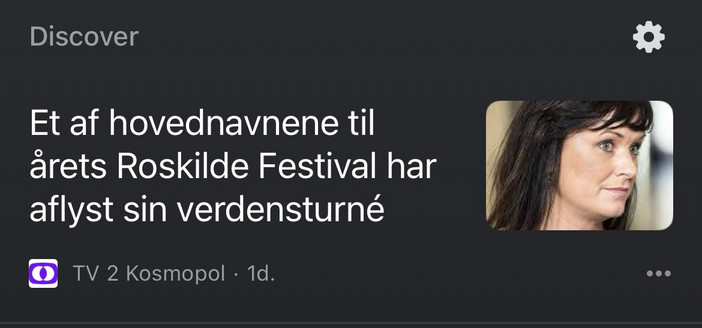 Overskrift i nyhedsoverblik ud for billede af sundhedsminister Sophie Løhde: Et af hovednavnene til årets Roskilde Festival har aflyst sin verdensturné